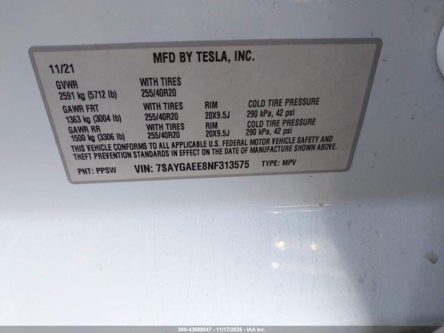 2022 TESLA MODEL Y 7SAYGAEE8NF313575 Photo 8