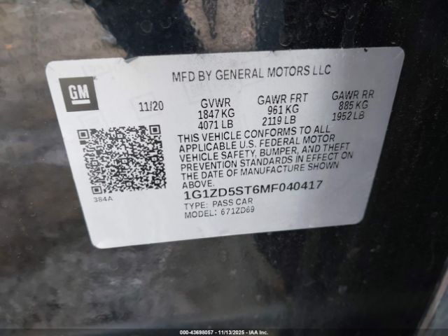 2021 CHEVROLET MALIBU 1G1ZD5ST6MF040417 Photo 8