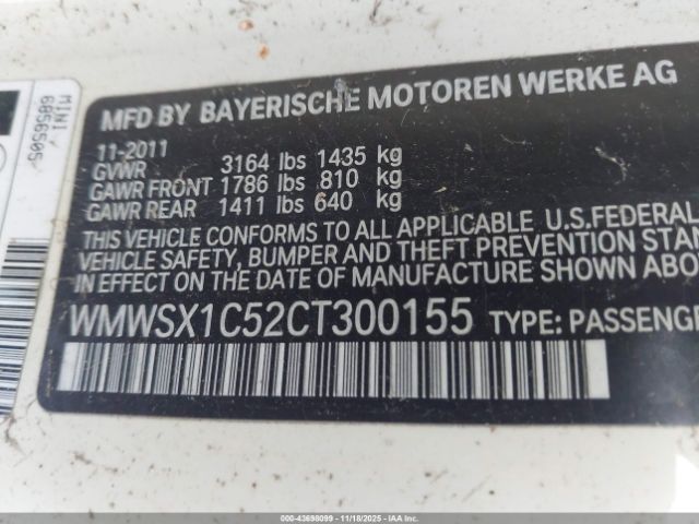 2012 MINI COOPER WMWSX1C52CT300155 Photo 8