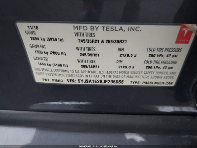 2018 TESLA MODEL S 5YJSA1E28JF295065 Photo 8
