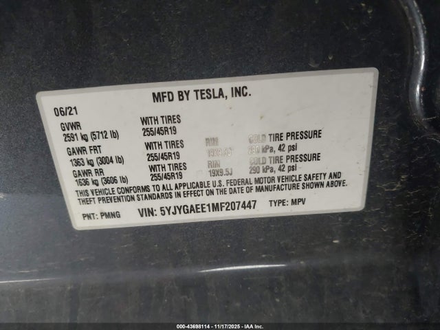 2021 TESLA MODEL Y 5YJYGAEE1MF207447 Photo 8