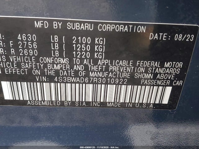 4S3BWAD67R3010922 Subaru Legacy Premium