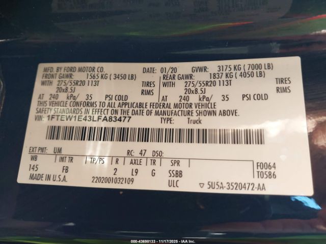 2020 FORD F-150 1FTEW1E43LFA83477 Photo 8