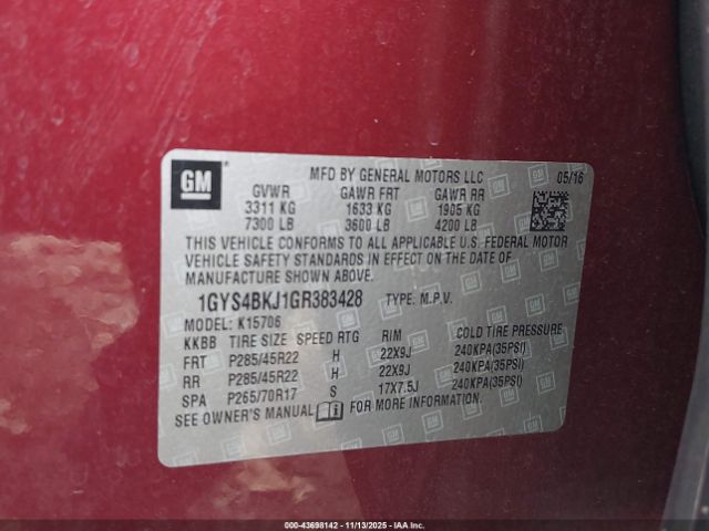 2016 CADILLAC ESCALADE 1GYS4BKJ1GR383428 Photo 8