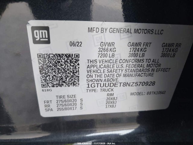 1GTUUDET8NZ570928 GMC Sierra 1500 Slt