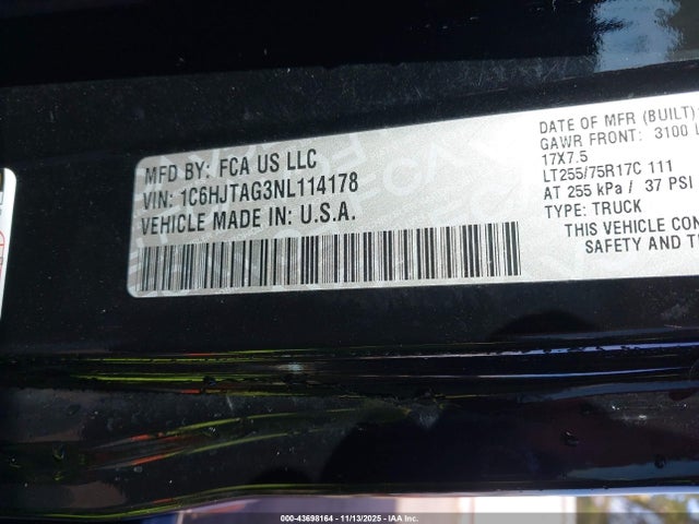 2022 JEEP GLADIATOR 1C6HJTAG3NL114178 Photo 8