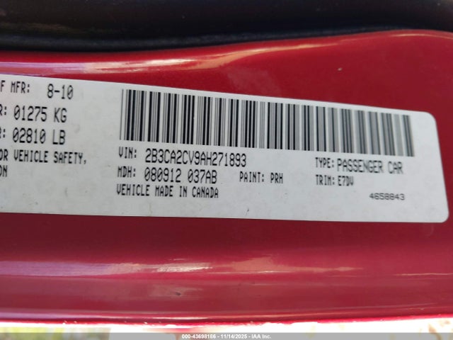 Aukcja sprzedaży 2010 Dodge Charger 3.5l, vin: 2B3CA2CV9AH271893, numer aukcji: 43698186