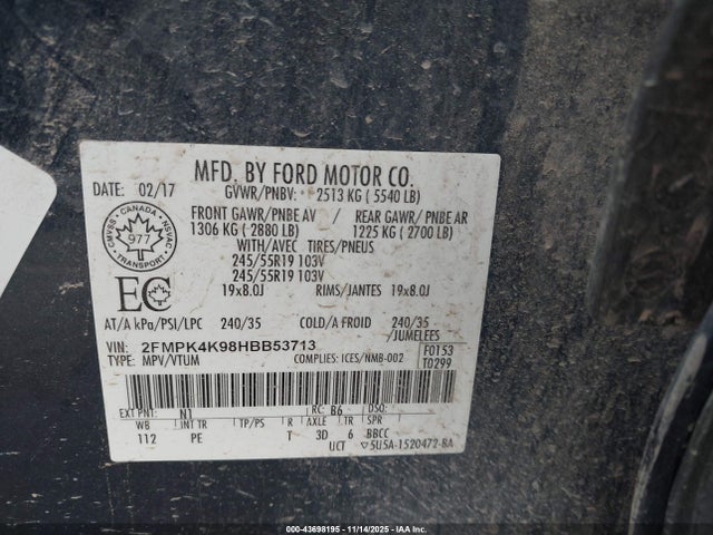 Ford 2.0l gtdi 2017 2FMPK4K98HBB53713 Image 9