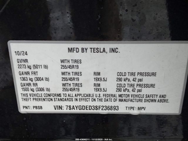 2025 TESLA MODEL Y 7SAYGDED3SF236893 Photo 8