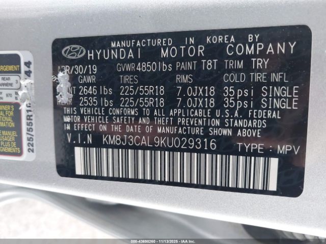 2019 HYUNDAI TUCSON KM8J3CAL9KU029316 Photo 8