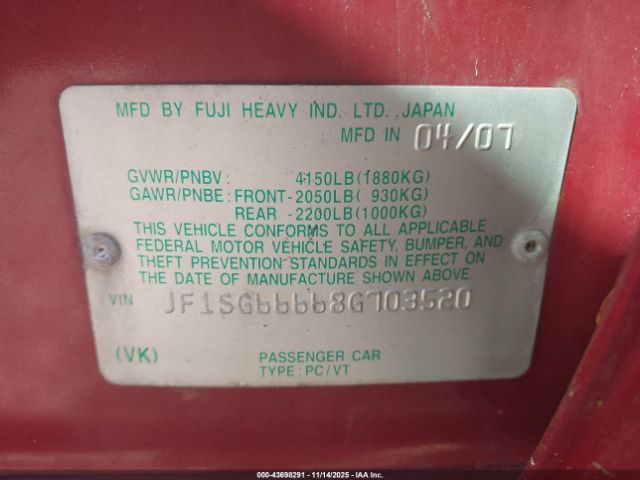 2008 SUBARU FORESTER JF1SG66668G703520 Photo 8