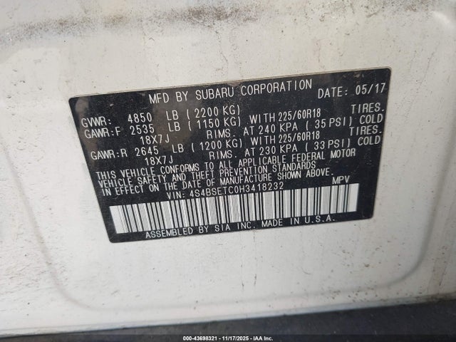 Subaru Outback 3.6r Touring 2017 4S4BSETC0H3418232 Image 17