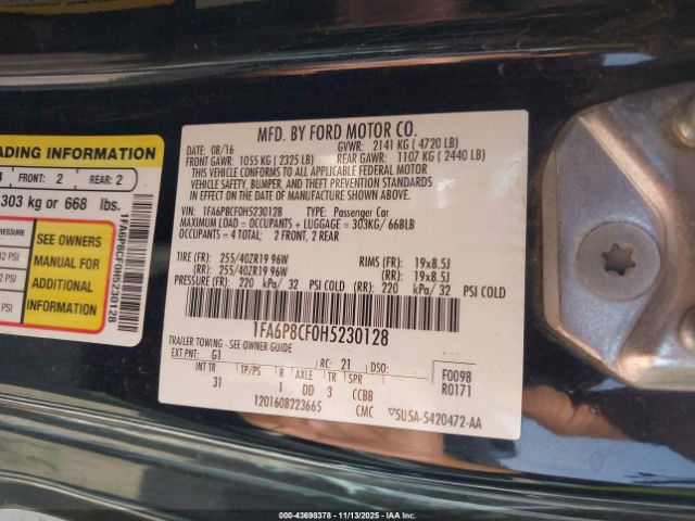 2017 FORD MUSTANG 1FA6P8CF0H5230128 Photo 8