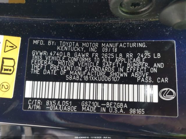 2019 LEXUS ES 350 58ABZ1B1XKU006107 Photo 8