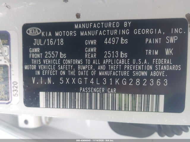 5XXGT4L31KG282363 KIA Optima S