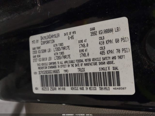 2006 DODGE RAM 2500 3D7KS28D66G106825 Photo 8