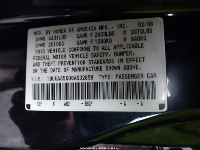 2006 ACURA 3.2TL 19UUA65606A032658 Photo 8