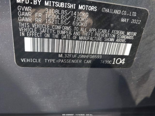 2022 MITSUBISHI MIRAGE G4 ML32FUFJ9NHF08593 Photo 8