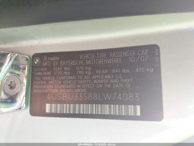 2008 BMW Z4 4USBU33588LW74083 Photo 8