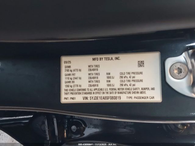 2025 TESLA MODEL 3 5YJ3E1EA8SF080819 Photo 8