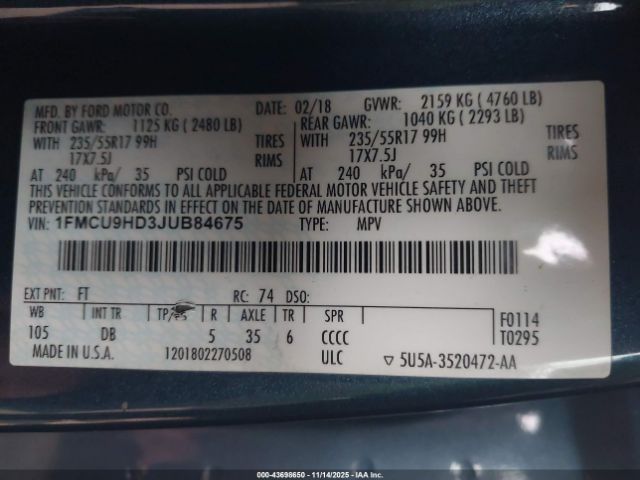 2018 FORD ESCAPE 1FMCU9HD3JUB84675 Photo 8