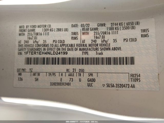 2022 FORD RANGER 1FTER1EH4NLD24199 Photo 8