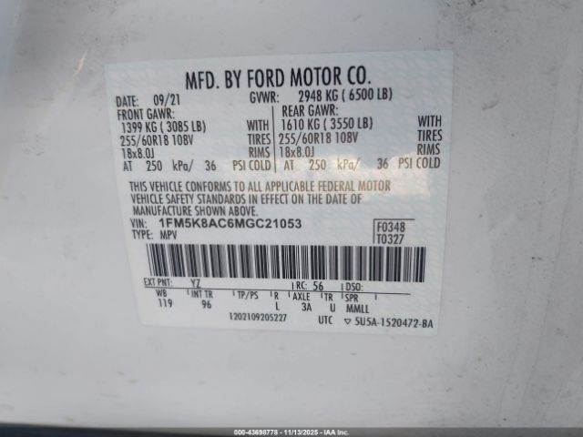 2021 FORD POLICE INTERCEPTOR UTILITY 1FM5K8AC6MGC21053 Photo 8
