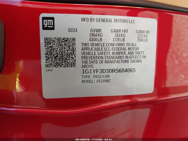 2024 CHEVROLET CORVETTE Z06 1G1YF3D30R5604065 Photo 8
