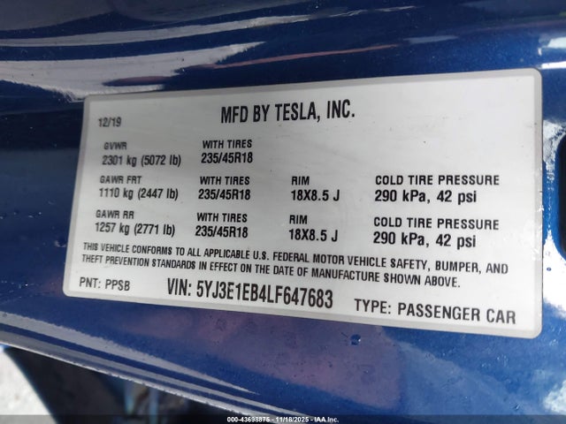 2020 TESLA MODEL 3 5YJ3E1EB4LF647683 Photo 8