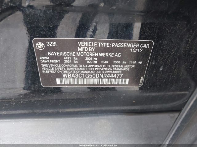 2013 BMW 328I WBA3C1G50DNR44477 Photo 8
