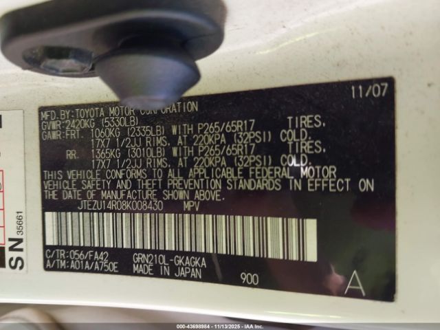 2008 TOYOTA 4RUNNER JTEZU14R08K008430 Photo 8