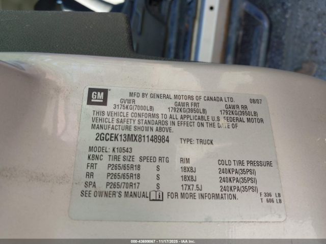 2008 CHEVROLET SILVERADO 1500 2GCEK13MX81148984 Photo 8