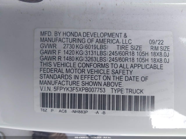 Honda Ridgeline Rtl 2023 5FPYK3F5XPB007753 Image 9