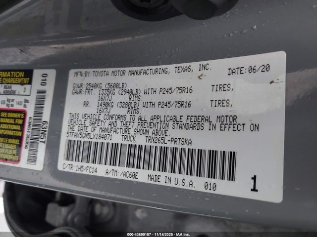 5TFAX5GN5LX184071 Toyota Tacoma Sr5