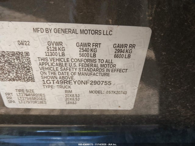Продажа на аукционе авто 2022 Gmc Sierra 2500hd Denali, vin: 1GT49REY0NF290755, номер лота: 43699173