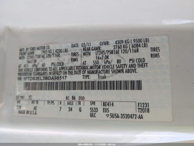 2011 FORD E-350 SUPER DUTY 1FTDS3EL3BDA98517 Photo 8