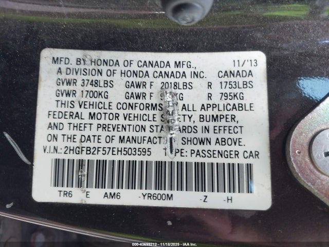 Honda Civic Lx 2014 2HGFB2F57EH503595 Image 9
