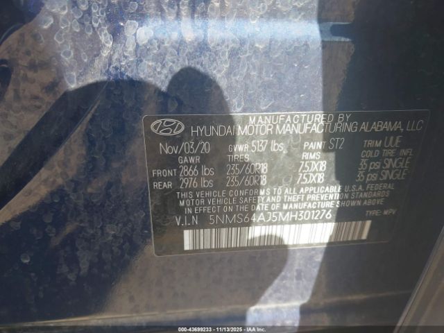 2021 HYUNDAI SANTA FE 5NMS64AJ5MH301276 Photo 8