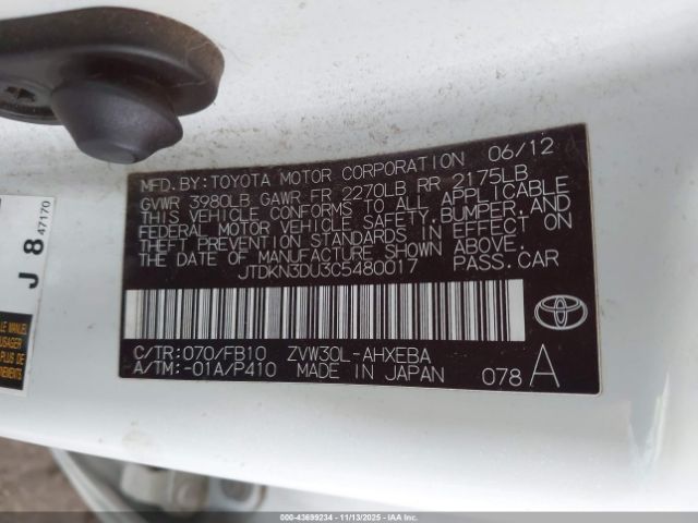 2012 TOYOTA PRIUS JTDKN3DU3C5480017 Photo 8