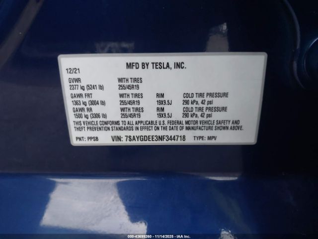 2022 TESLA MODEL Y 7SAYGDEE3NF344718 Photo 8