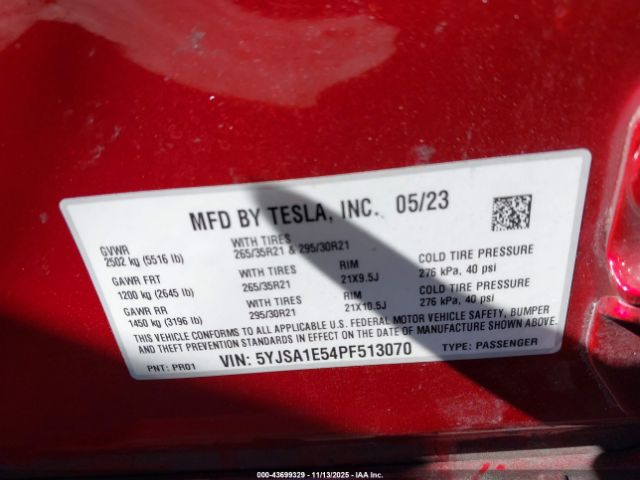 2023 TESLA MODEL S 5YJSA1E54PF513070 Photo 8