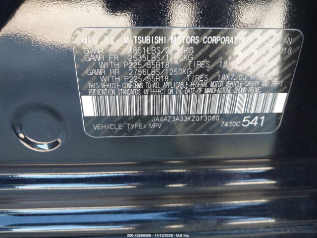 2019 MITSUBISHI OUTLANDER JA4AZ3A33KZ013080 Photo 8