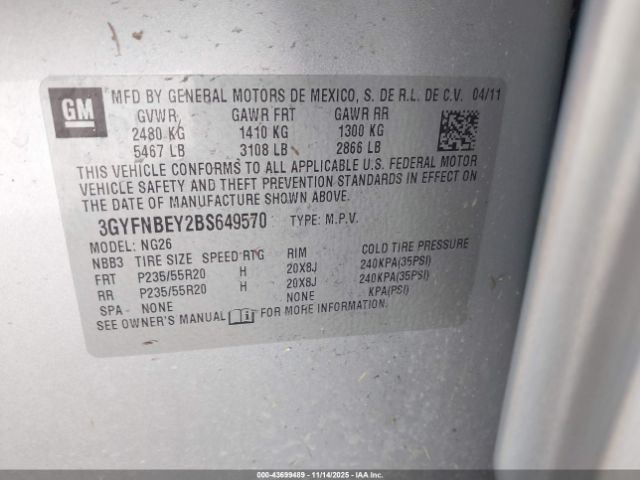 2011 CADILLAC SRX 3GYFNBEY2BS649570 Photo 8