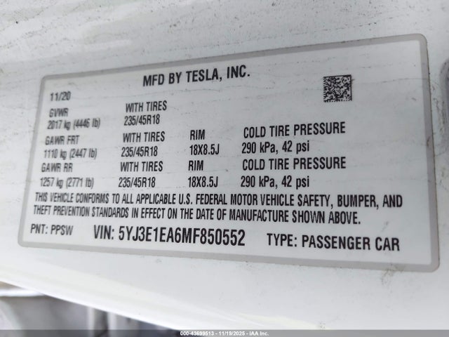 2021 TESLA MODEL 3 5YJ3E1EA6MF850552 Photo 8