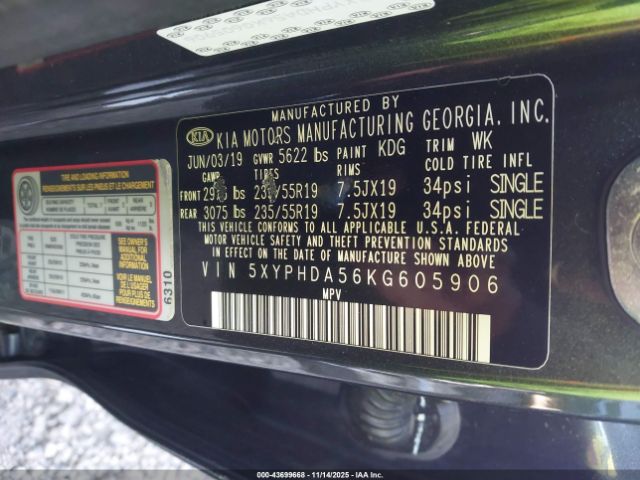 2019 KIA SORENTO 5XYPHDA56KG605906 Photo 8