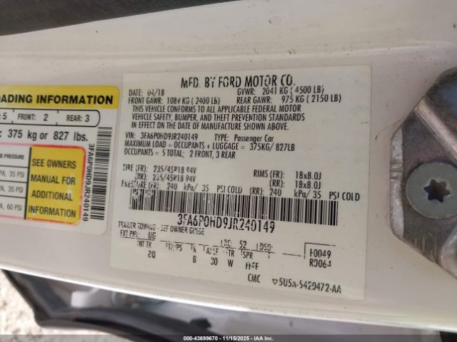 2018 FORD FUSION 3FA6P0HD9JR240149 Photo 8