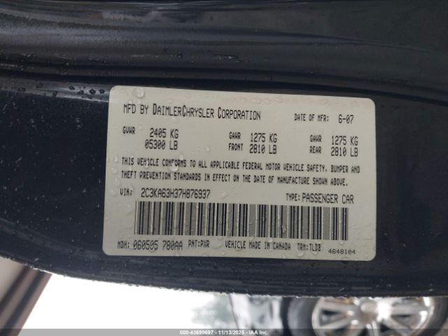 2007 CHRYSLER 300C 2C3KA63H37H876937 Photo 8