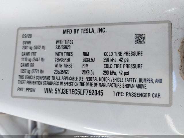 2020 TESLA MODEL 3 5YJ3E1EC5LF792045 Photo 8