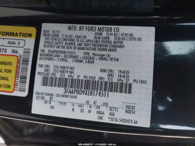 3FA6P0D9XER174511 Ford Fusion Titanium