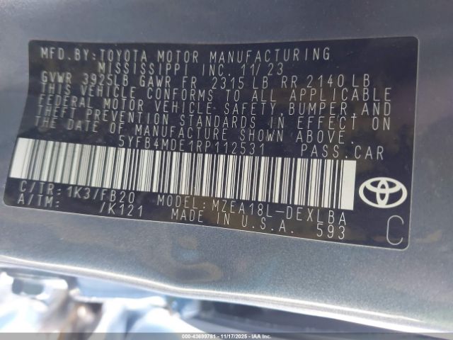 2024 TOYOTA COROLLA 5YFB4MDE1RP112531 Photo 8